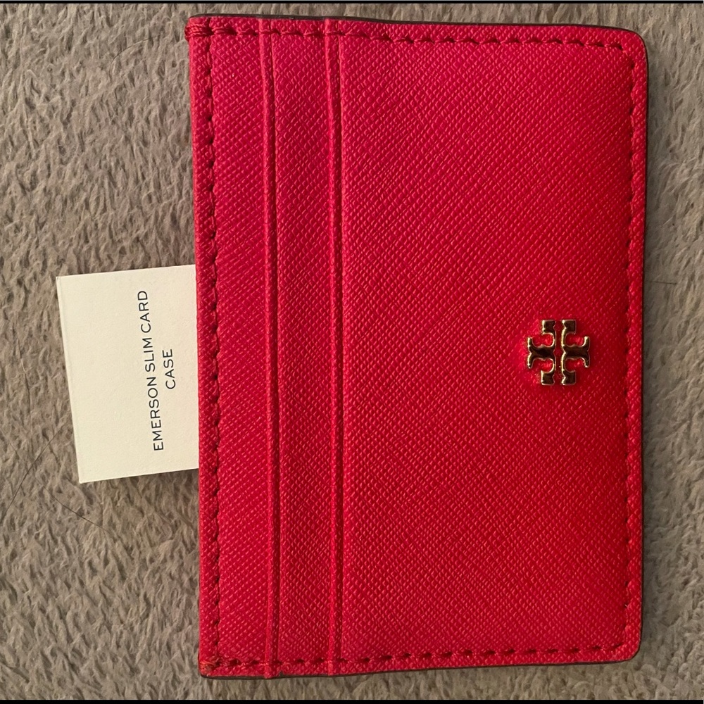 Tory Burch Red Emerson Slim Card Wallet Case Cardholder NWT new